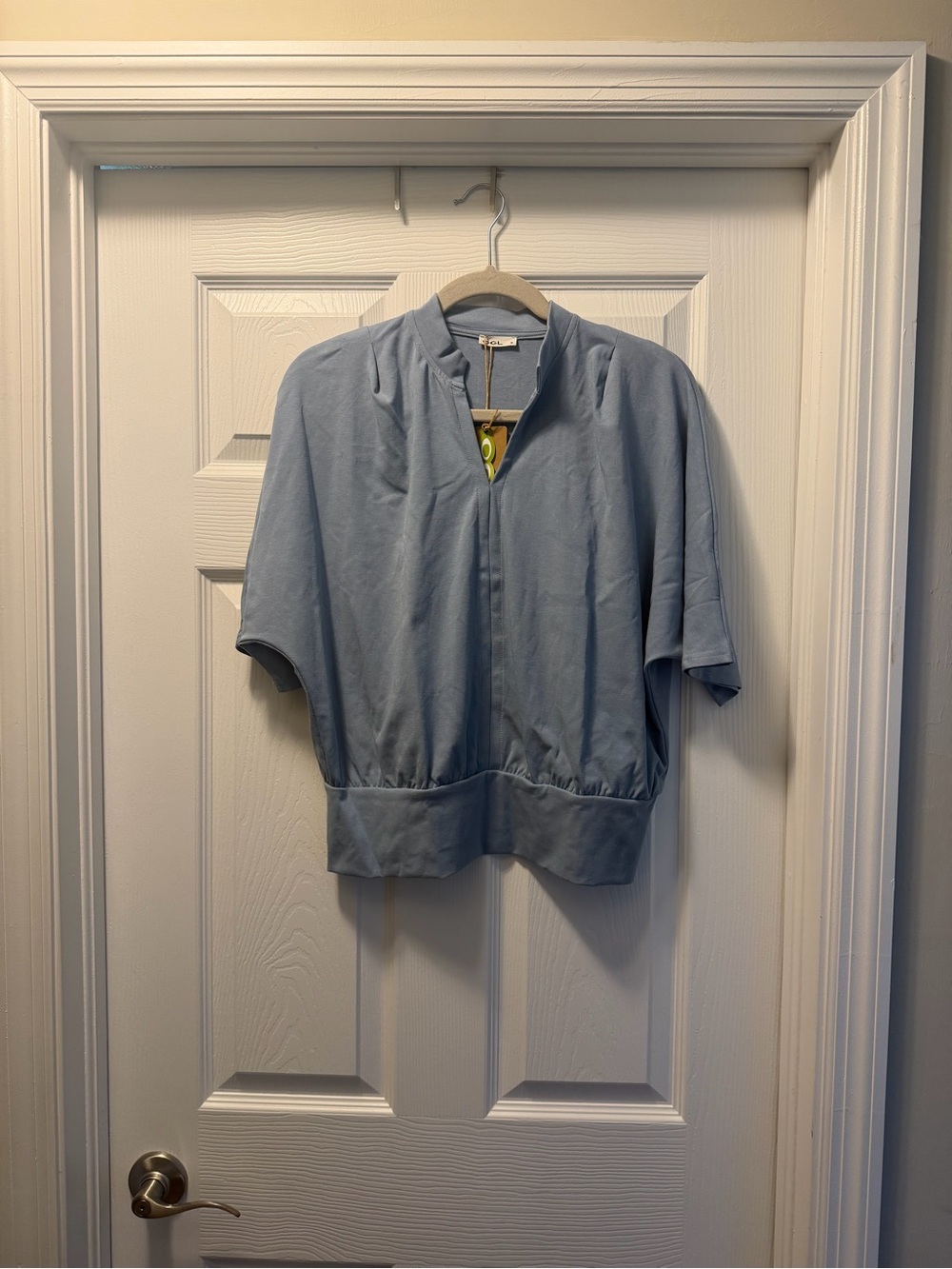 OGL Light Blue Stand Collar Short-Sleeve Top Size XL